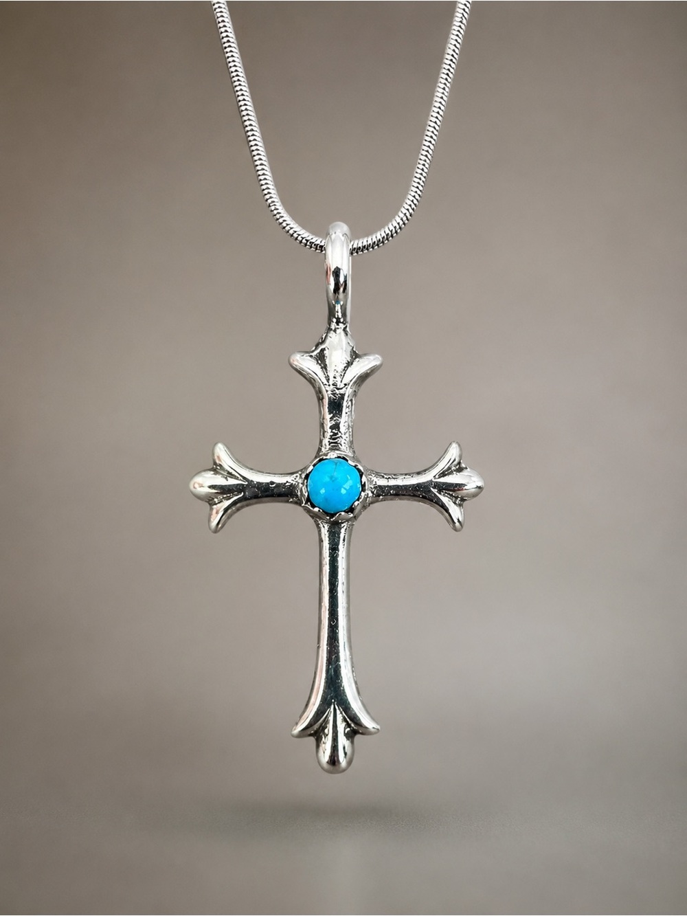 Southwestern Turquoise Sterling Silver Sandcast Cross 925 18 Inch Chain